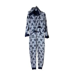 Disney Mickey Mouse Onesie Fleece Hooded‎ Pajamas Jumpsuit Women's Size Large